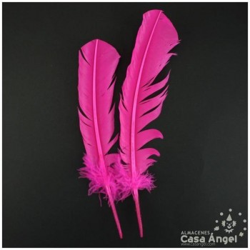 PLUMA DE PATO FUCSIA SABLE CON PUNTA SESGADA 27cm BOLSA 2uds