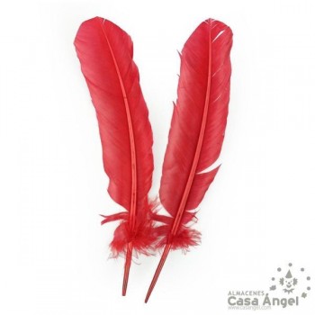 PLUMA DE PATO ROJO SABLE CON PUNTA SESGADA 27cm BOLSA 2uds