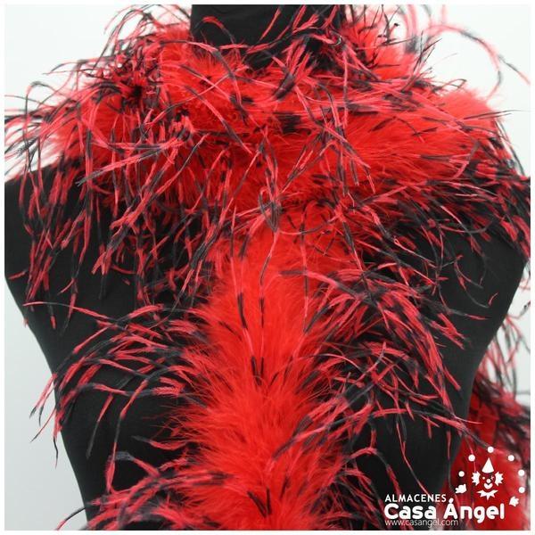 BOA DE PLUMAS DE AVESTRUZ 190cm BICOLOR ROJO Y NEGRO 35gr