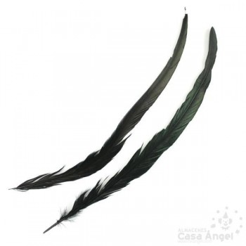 PLUMA DE COLA DE GALLO NEGRA AL NATURAL 35cm