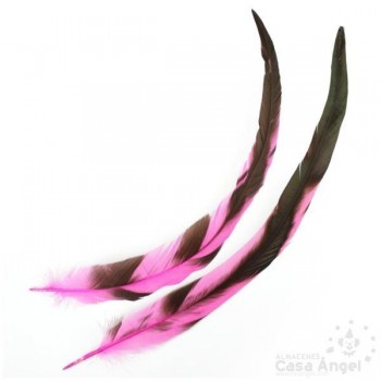 PLUMA DE COLA DE GALLO TINTADA FUCSIA SOBRE NATURAL 35cm