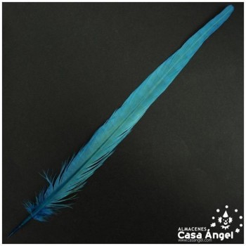 PLUMA DE FAISÁN NATURAL TINTADA TURQUESA 33cm