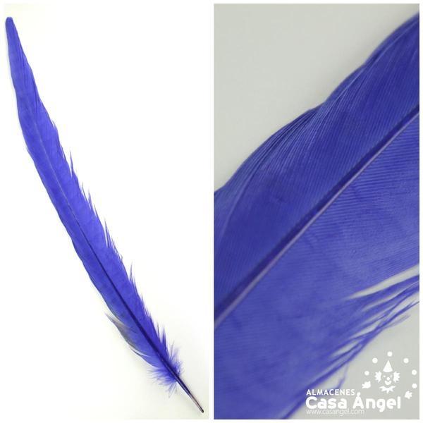 PLUMA DE FAISÁN NATURAL TINTADA AZUL 33cm