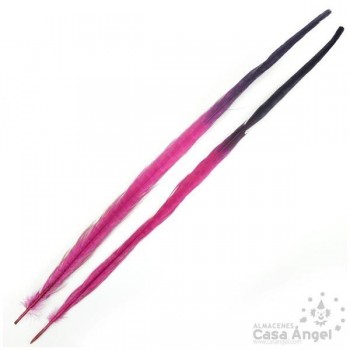 PLUMA DE FAISÁN TINTADA FUCSIA CON PUNTA NEGRA 58cm
