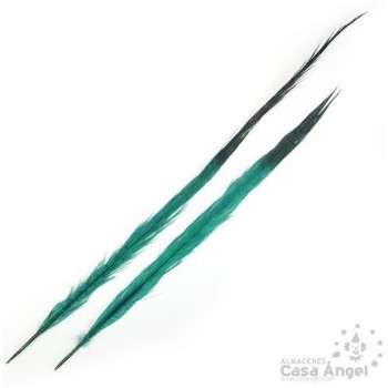 PLUMA DE FAISÁN TINTADA VERDE CON PUNTA NEGRA 58cm