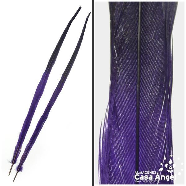 PLUMA DE FAISÁN TINTADA MORADA CON PUNTA NEGRA 58cm
