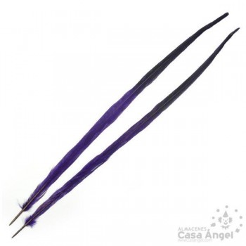 PLUMA DE FAISÁN TINTADA MORADA CON PUNTA NEGRA 58cm