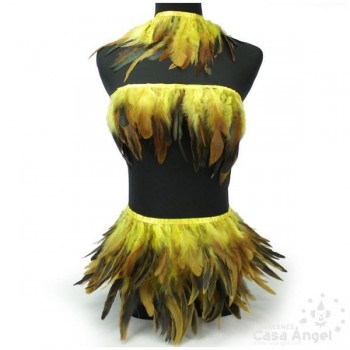 FLECO DE PLUMAS AMARILLAS COMBINADAS SERIE PARAÍSO 18cm