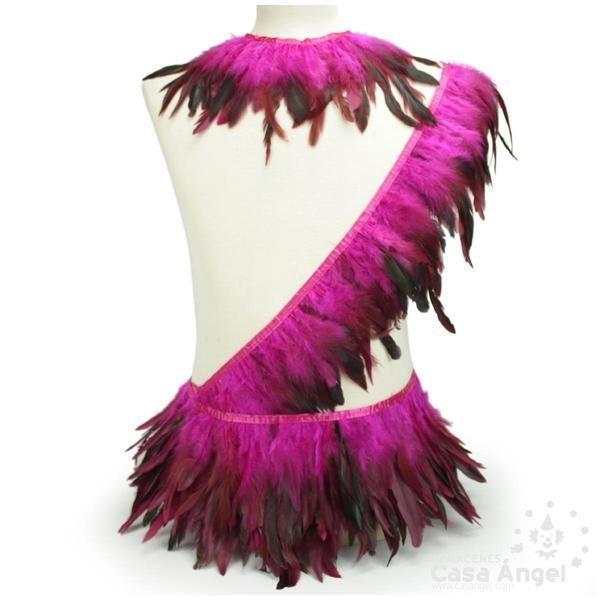 FLECO DE PLUMAS FUCSIA COMBINADAS SERIE PARAÍSO 18cm