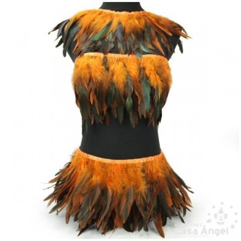 FLECO DE PLUMAS NARANJAS COMBINADAS SERIE PARAÍSO 18cm