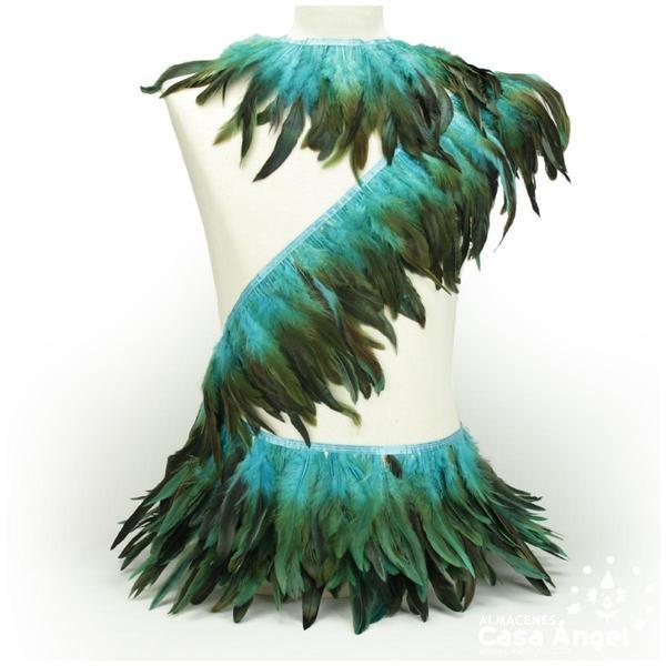 FLECO DE PLUMAS TURQUESA  COMBINADAS SERIE PARAÍSO 18cm