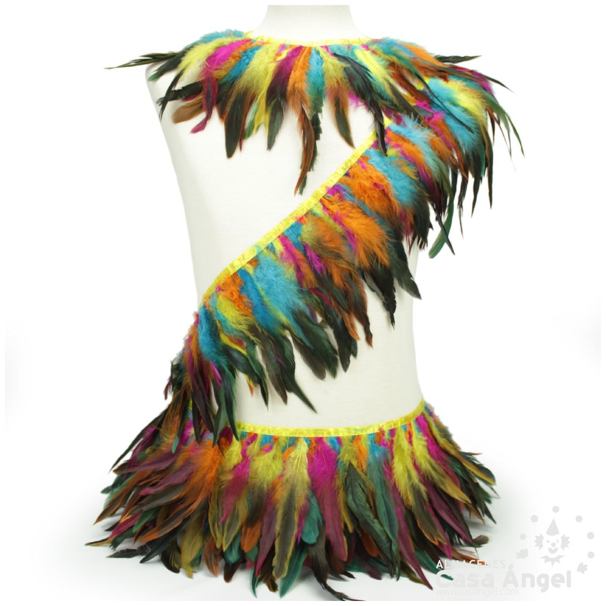  Ribete de plumas de avestruz, multicolor, flecos