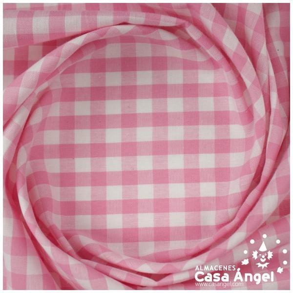 TELA DE ALGODÓN VICHY A CUADROS ROSAS SERIE GUINGA II 140cm