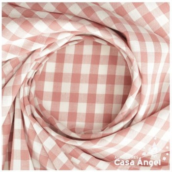 TELA DE ALGODÓN VICHY A CUADROS ROSA SERIE GUINGA II 140cm