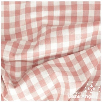 TELA DE ALGODÓN VICHY A CUADROS ROSA SERIE GUINGA II 140cm