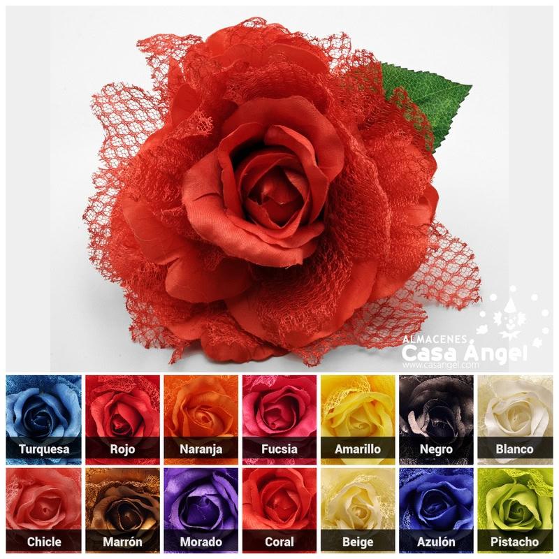 ROSA ARTIFICIAL CON RED DE BLONDA Y TALLO FORRADO