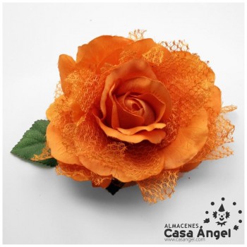 ROSA ARTIFICIAL CON RED DE BLONDA Y TALLO FORRADO