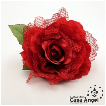 ROSA ARTIFICIAL CON RED DE BLONDA Y TALLO FORRADO