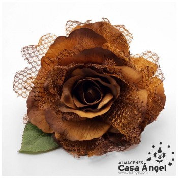 ROSA ARTIFICIAL CON RED DE BLONDA Y TALLO FORRADO