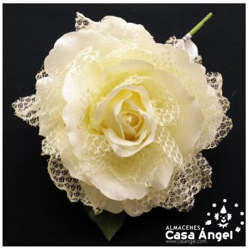 ROSA ARTIFICIAL CON RED DE BLONDA Y TALLO FORRADO