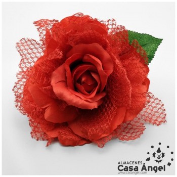 ROSA ARTIFICIAL CON RED DE BLONDA Y TALLO FORRADO