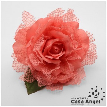 ROSA ARTIFICIAL CON RED DE BLONDA Y TALLO FORRADO
