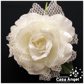 ROSA ARTIFICIAL CON RED DE BLONDA Y TALLO FORRADO