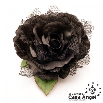 ROSA ARTIFICIAL CON RED DE BLONDA Y TALLO FORRADO