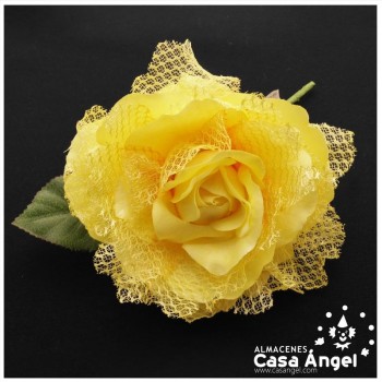 ROSA ARTIFICIAL CON RED DE BLONDA Y TALLO FORRADO