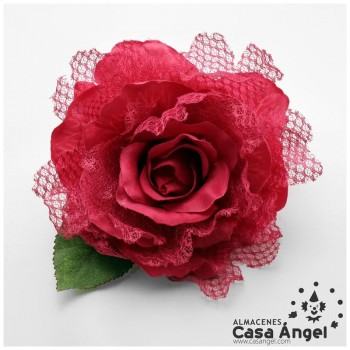 ROSA ARTIFICIAL CON RED DE BLONDA Y TALLO FORRADO