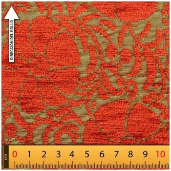 CHENILLA JACQUARD DE FLORES NARANJAS SERIE WILLIAMS 280cm