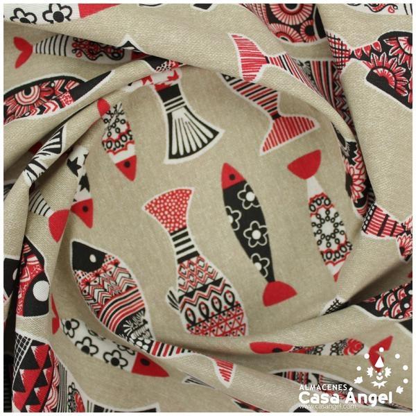 LONETA ESTAMPADA SERIE PISCIS ROJO 280cm