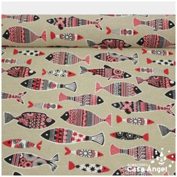 LONETA ESTAMPADA SERIE PISCIS ROJO 280cm