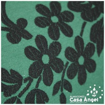 CORTE DE REFAJO VERDE PARA FALDA CON BORDADO DE FLORES NEGRO 280x90cm