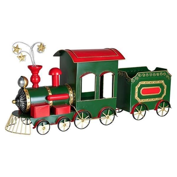 DECORACIÓN TREN VERDE DE METAL ROUTE 87cm