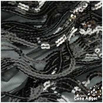TUL DE LENTEJUELAS NEGRAS CON FLECOS SERIE GUIRNALDA 150cm