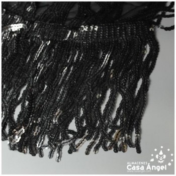 TUL DE LENTEJUELAS NEGRAS CON FLECOS SERIE GUIRNALDA 150cm