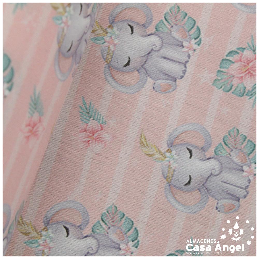 POPELÍN DE ALGODÓN ESTAMPADO ELEFANTES Y FLORECILLAS 150cm