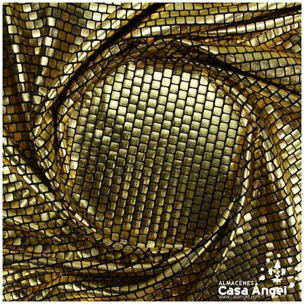 LYCRA NEGRA CON FOIL DE CUADROS ORO 150cm