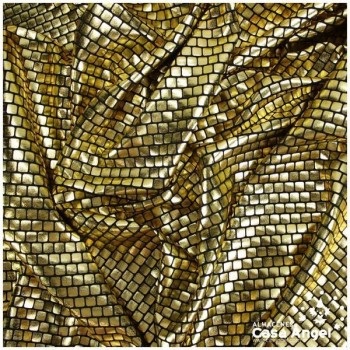 LYCRA NEGRA CON FOIL DE CUADROS ORO 150cm