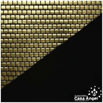 LYCRA NEGRA CON FOIL DE CUADROS ORO 150cm