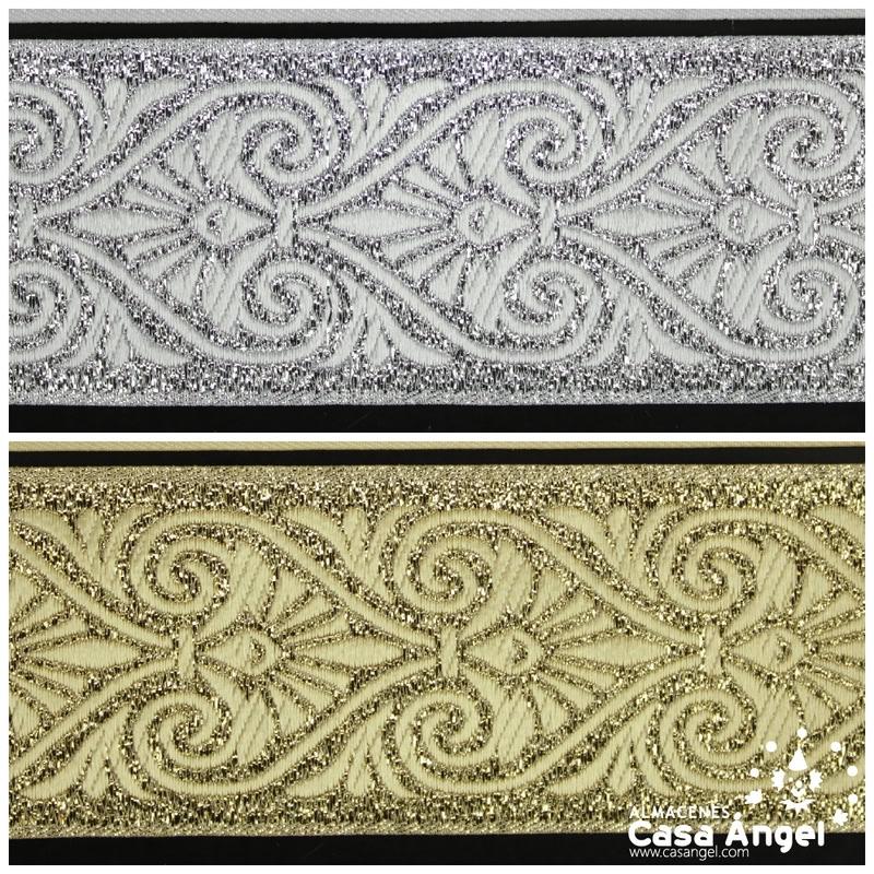 CINTA JACQUARD DE LÚREX CON PATRÓN DE ARABESCOS 50mm