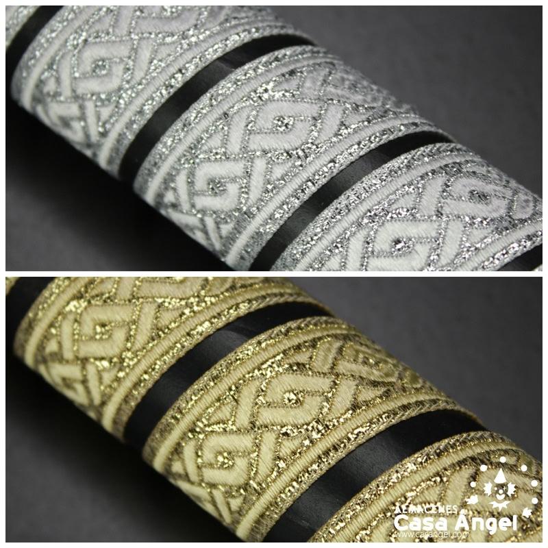 CINTA JACQUARD DE LÚREX CON PATRÓN GRECOROMANO 22mm