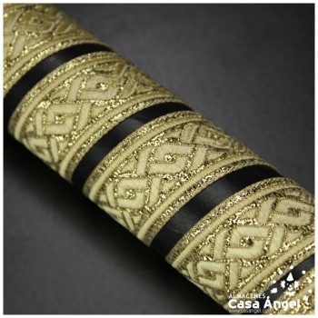 CINTA JACQUARD DE LÚREX CON PATRÓN GRECOROMANO 22mm