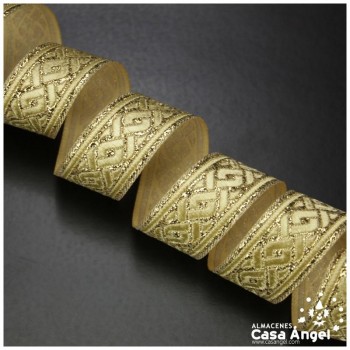 CINTA JACQUARD DE LÚREX CON PATRÓN GRECOROMANO 22mm