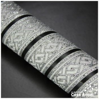 CINTA JACQUARD DE LÚREX CON PATRÓN GRECOROMANO 22mm
