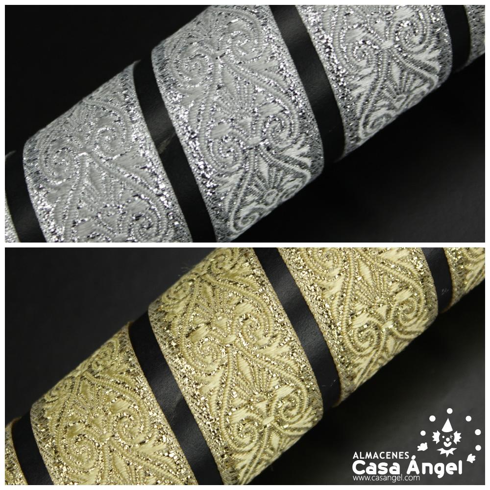 CINTA JACQUARD DE LÚREX CON PATRÓN DE ARABESCOS 22mm