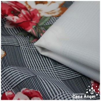 TEJIDO ELÁSTICO ESTAMPADO PATA DE GALLO Y FLORES 150cm
