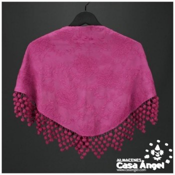 MANTÓN BORDADO CON MADROÑOS COLOR BUGANVILLA ADULTO