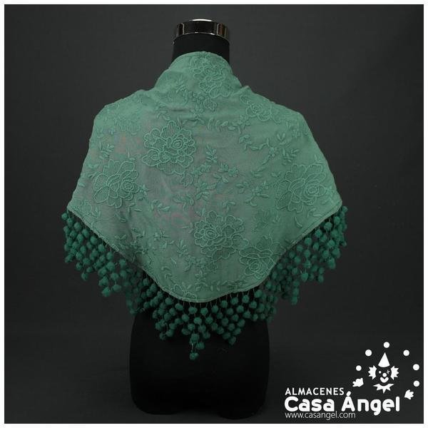 MANTÓN BORDADO CON MADROÑOS VERDE ADULTO